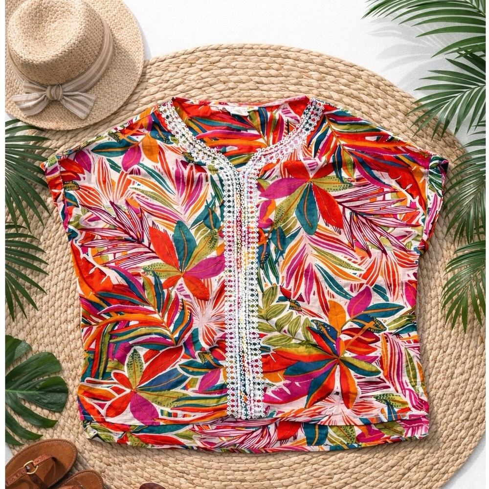 C&C California Tropical Print 100% Cotton Top Medium
